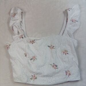 Kirious Los Angeles White Floral Eyelet Crop Top